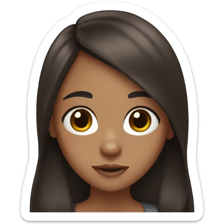 Girl with long brown hair and brown eyes and a black lab sticker