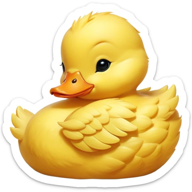 Meme-Worthy Cute Sleeping Yellow Baby Duck Portrait Emoji, Head resting peacefully with a contented smile, showcasing a delightfully tiny build and a luxuriously soft bright yellow downy coat, eyes shut in a serene, restful nap, Simplified yet hilariously adorable features, highly detailed, glowing with a soft, drowsy light, high shine, relaxed and utterly lovable, stylized with an air of playful laziness, bright and heartwarming, soft glowing outline, capturing the essence of a comically sleepy duckling, so meme-worthy it feels like it could instantly become the next viral sensation of adorable slumber! sticker