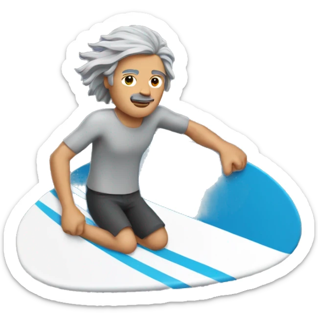 Long Grey haired (shoulder length hair) man surfing shirt off no glasses sticker