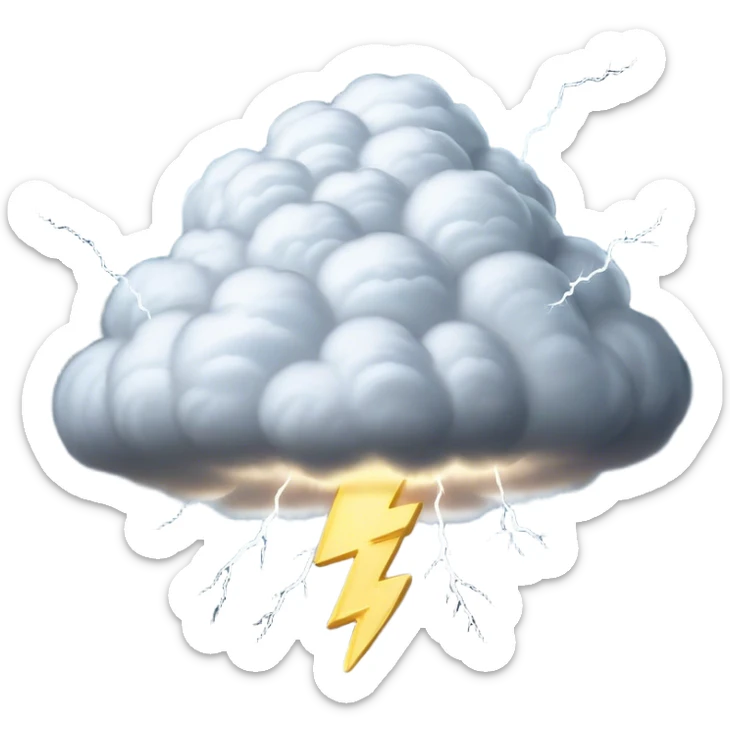 Cinematic Realistic Cumulonimbus Emoji, Towering and imposing, with dark, dramatic clouds reaching up into the sky in a billowing formation. Lightning flickers within, and the atmosphere is charged with energy, signaling a powerful storm ahead. Soft glowing outline, capturing the essence of raw power, intensity, and nature’s fury in a mighty cumulonimbus cloud! sticker