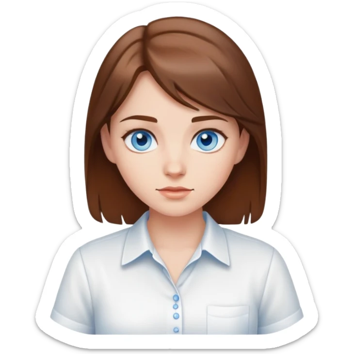 brown hair girl with blue eyes in a white shirt sticker