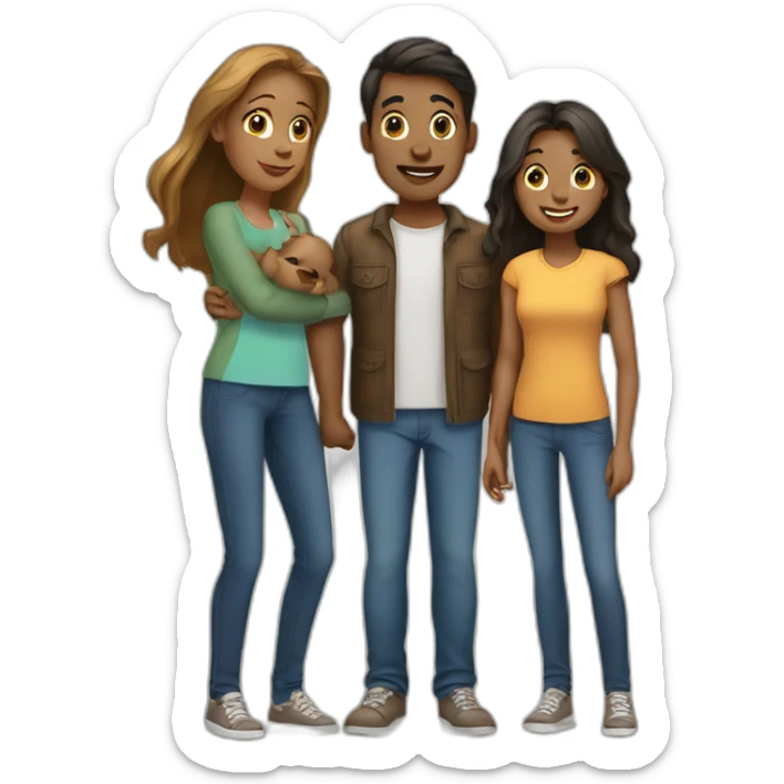 family of 3 mother and 2 teenagers boy and girl sticker