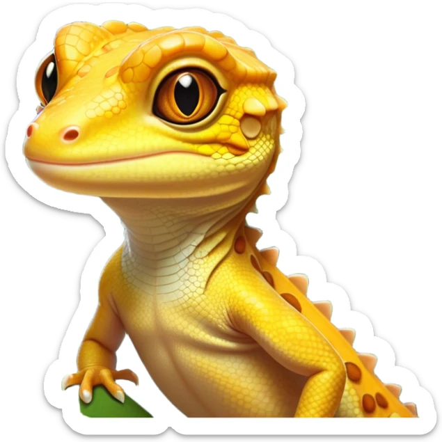 Cinematic Noble Gecko Portrait Emoji, Poised and sleek, with a compact, agile body adorned with textured, mottled scales and luminous, alert eyes accentuated by delicate toe pads and subtle patterning, Simplified yet sharp and sophisticated features, highly detailed, glowing with a soft, ambient jungle glow, high shine, intelligent and vigilant, stylized with an air of exotic elegance, focused and precise, soft glowing outline, capturing the essence of a watchful reptilian guardian that seems ready to scamper out of the screen with effortless agility! sticker