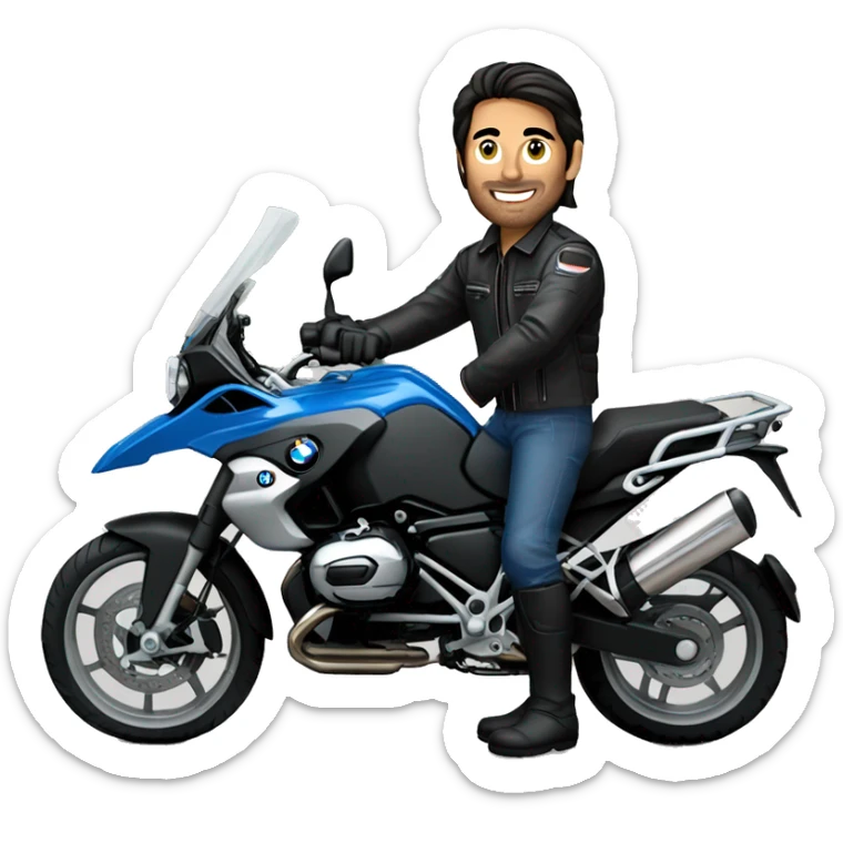motorcycle bmw gs 1250 black and male rider on bike dark hair blue eyes sticker