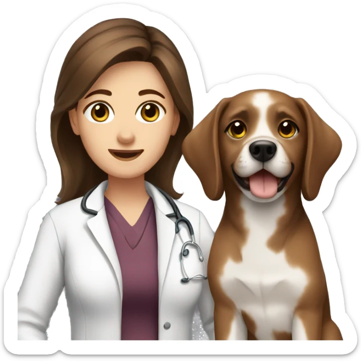 brown hair brown eyes woman veterinarian holding a dog sticker