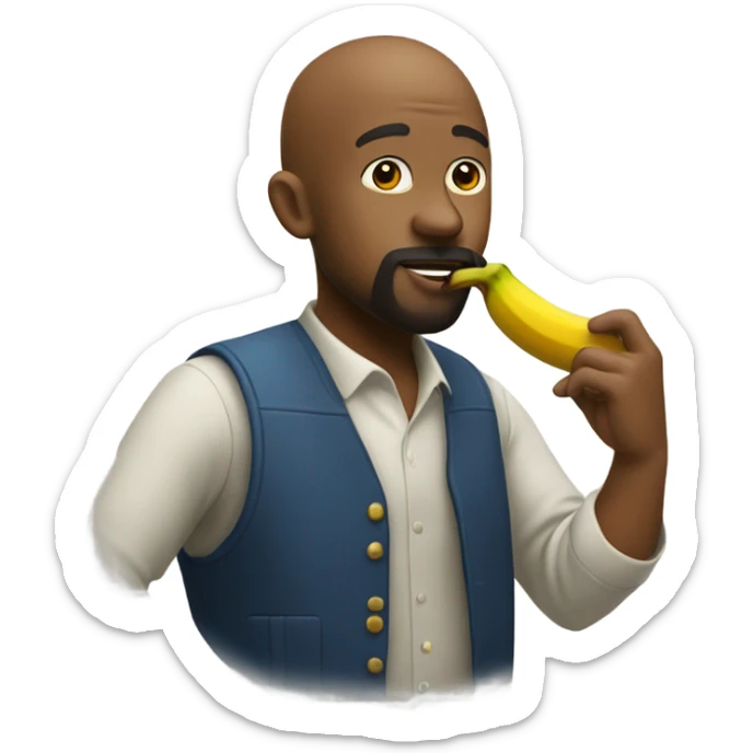 A bald, Black man with a beard and goatee blowing a kiss and giving a banana. sticker