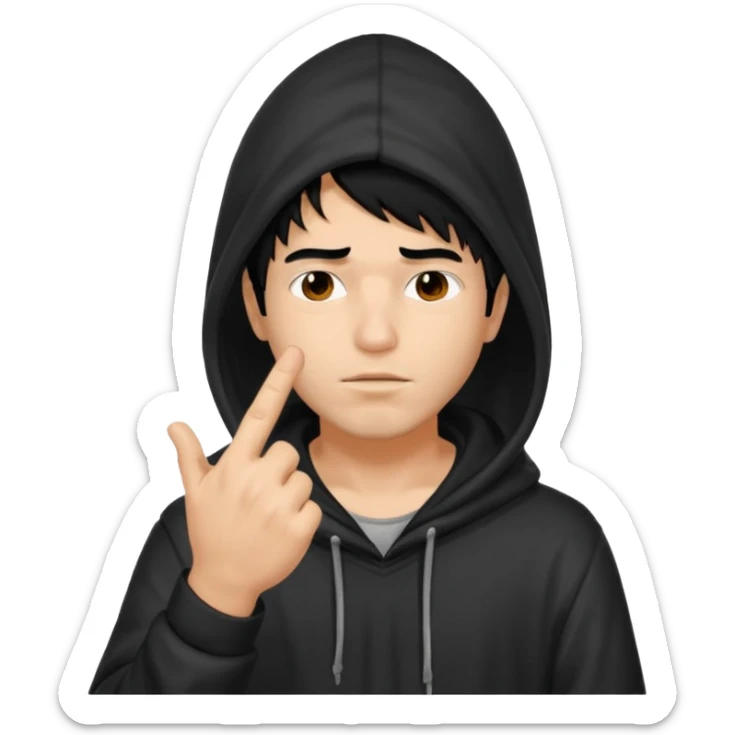 Moreno greñudo con capucha cuba la cara para el dedo del medio hombre pelo negro sticker