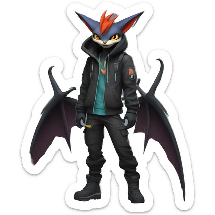 Dark Anthro Cool Noivern-Quilava-Pokémon Punk Techwear Hoodie Cargo Collar Full Body sticker