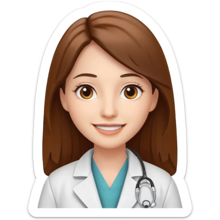 smiling doctor woman, brown eyes, white skin, long brown straight  sticker