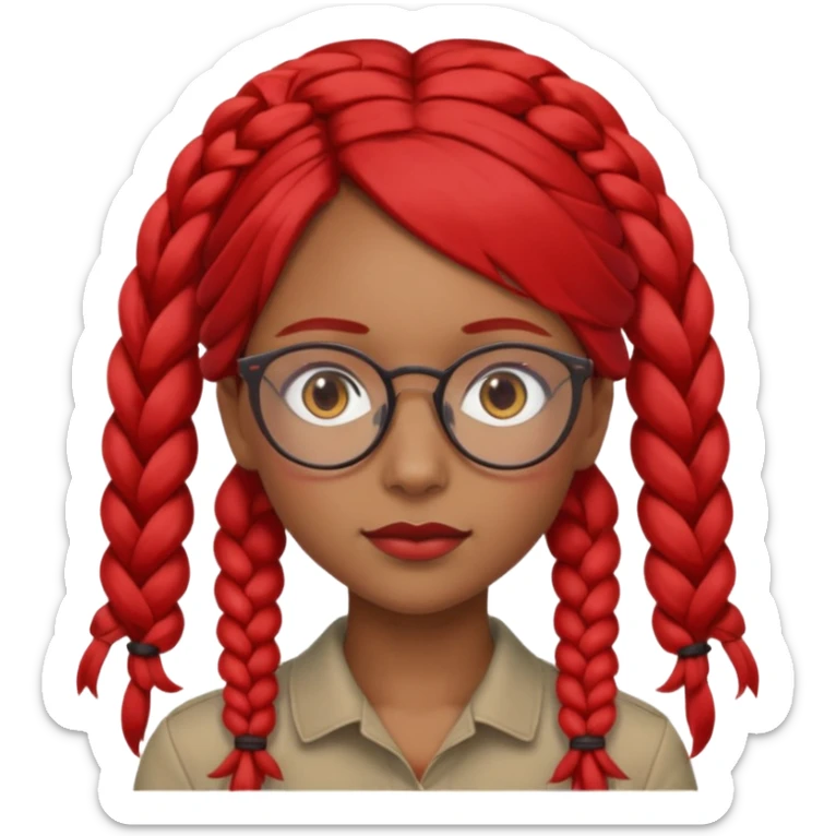 Dark Tan girl with two long red plaits and red rimmed  glasses head neck and shoulder shot only sticker