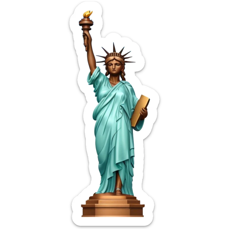 Cinematic Realistic Statue of Liberty Landmark Emoji, depicted with the iconic, majestic statue set against a clear sky rendered with detailed textures and dramatic, symbolic lighting. sticker