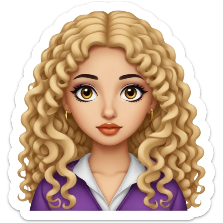 arabian nose, pretty lips, clothes, light skin,  long curly hair, pretty bratz baddie, black eyeliner sticker