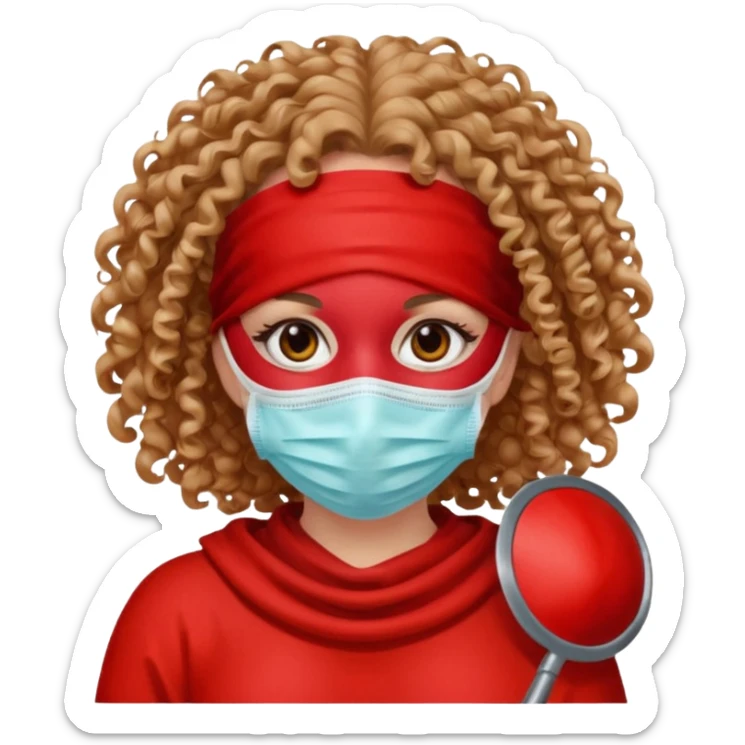 Lilith symbol seductress evil surgeon. Hair curly, long, and brown. Red surgical mask and hair covering. She works for cartel and kills with a scalpel. , evil surgeon  sticker