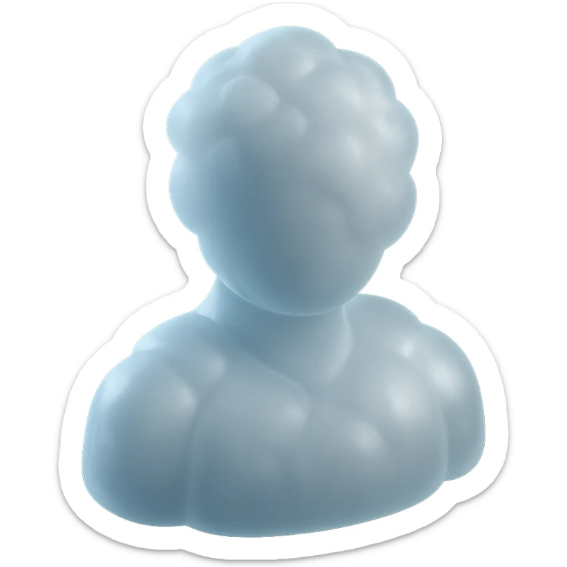 A person from the shoulders up, entirely composed of fluffy white convex clouds sticker