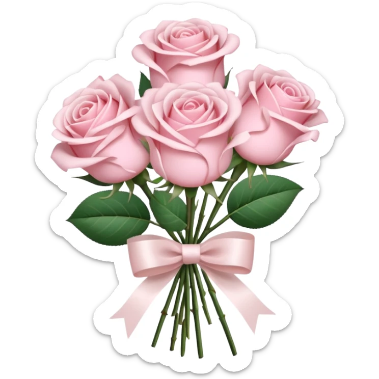 A bouquet of light pink roses tied with a sheer ribbon bow. sticker