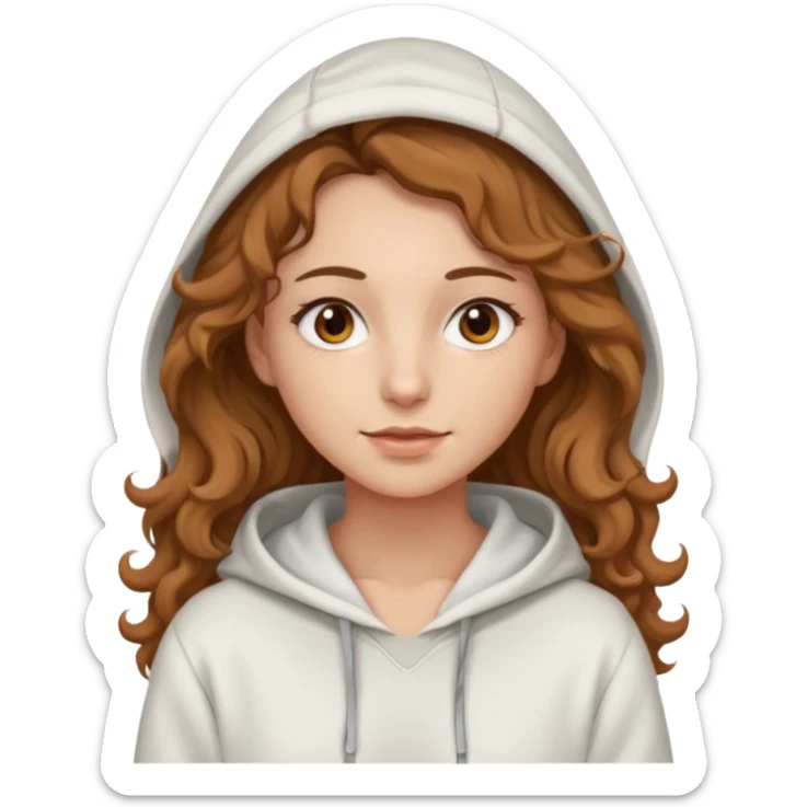 Una donna con una felpa semplice bianca,ha gli occhi marroni,i capelli marroni chiaro , c’è gli ha lunghi e ricci ma non troppo sticker