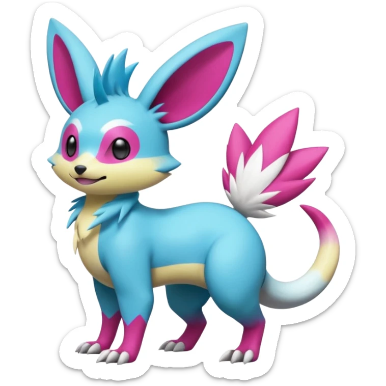 cyan-Magenta-gradients Minccino-Zeraora-Emolga-Vernid-Sergal-fusion-hybrid-animal-creature, full body sticker