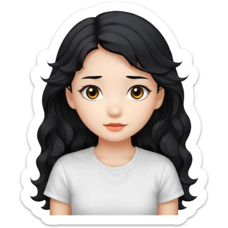Cute beautiful girl,Black hair,wavy long hair, Black eyes, white T-shirt, Chinese  sticker