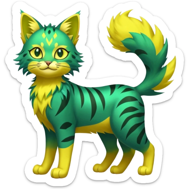 Green-Yellow Electrike-Lucretia-Luxray-Sprigatito-Bobcat-Amaura-Aurorus-Shiny-glorp-cat-fusion (full body) sticker