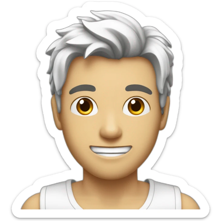 Jeune homme blanc avec cheveux blancs, vers l’avant, qui fait une grimace de travers très drôle sticker