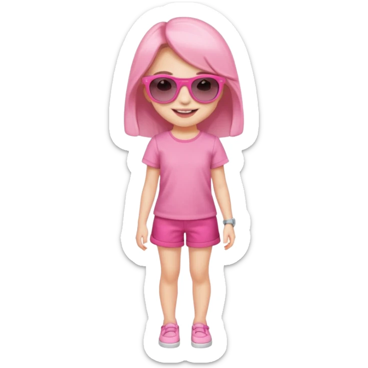 A beautiful asthethic cute girl with full body of clothes pink girly with cute sunglasses sticker