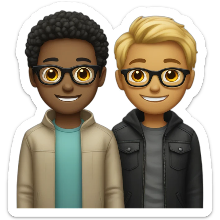 A light skin boy and light skin wearing small-size black-rimmed round glasses smiling sticker
