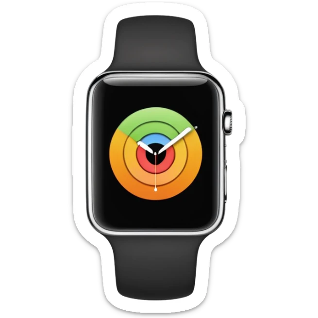 a black apple watch with rings and a #00DDC5 band in the style of an ios emoji  sticker