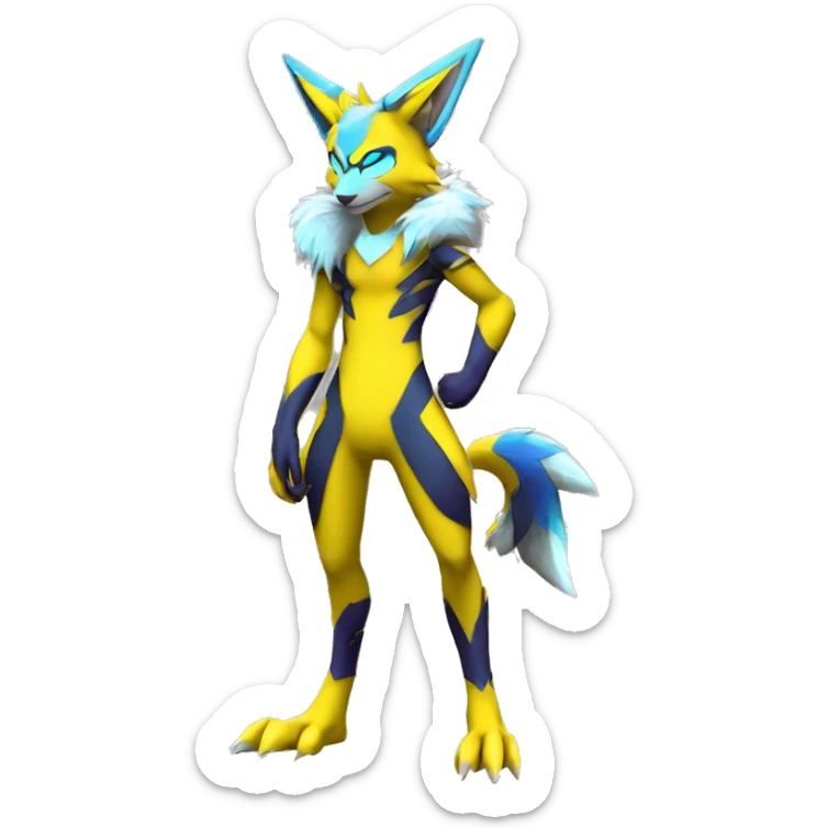 Shiny Colorful Anthro Edgy Cool Zeraora-Renamon-Pokémon-Fakémon with neon markings Full Body Detailed High Quality  sticker