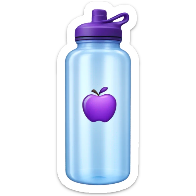 Gym water bottle transparent with purple details and a small apple logo on it  sticker