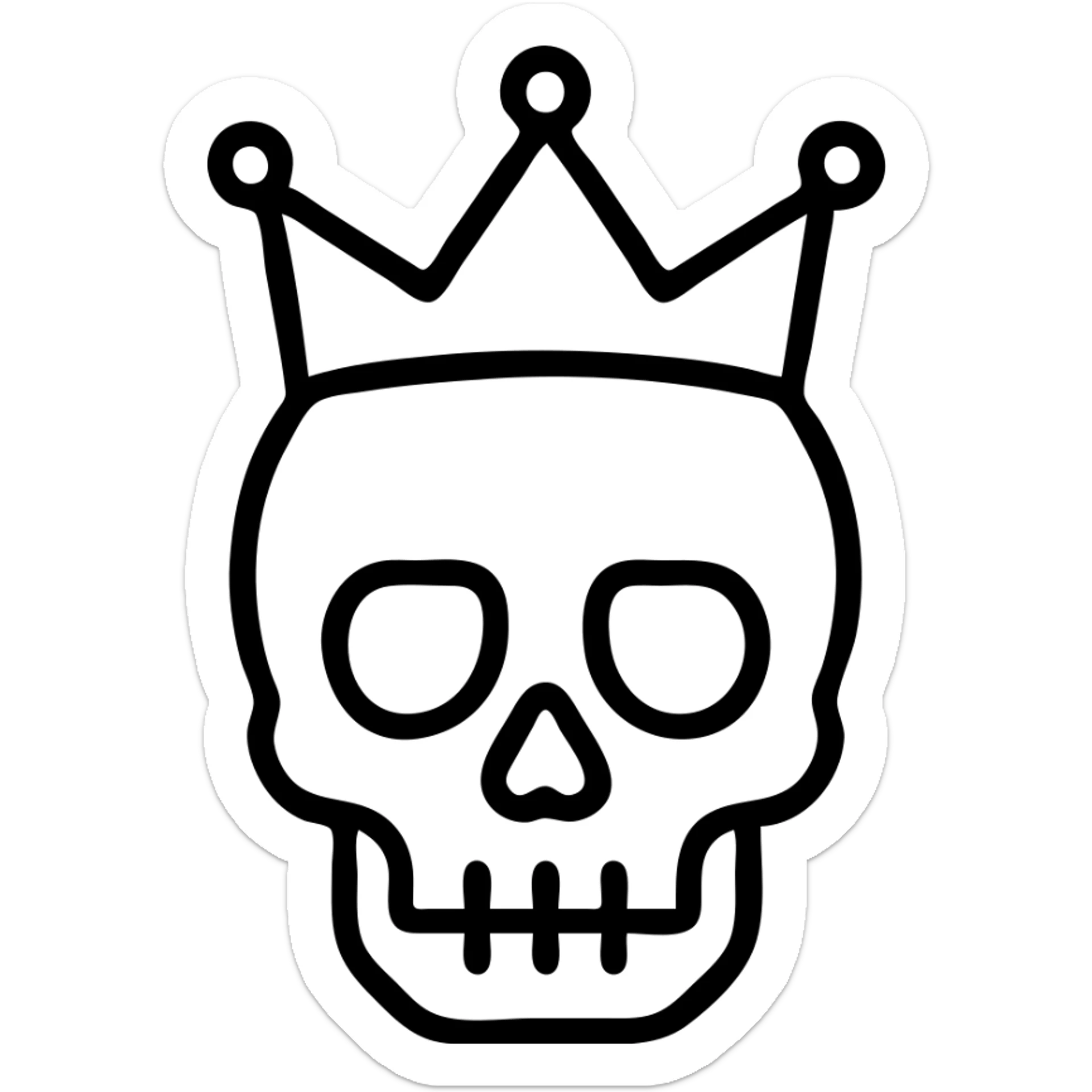 Totenkopf skull with a crown, minimal, clean lines, black outlined icon, transparent background sticker