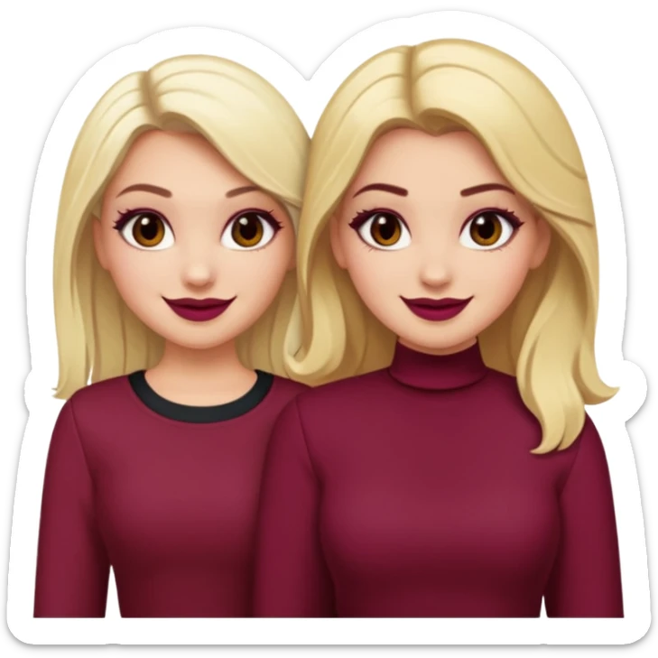 Boujy baddie best friends blonde and brunette, trendy heavy makeup, burgundy clothes sticker