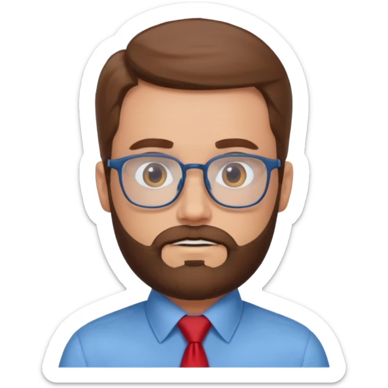 white-man-businessman-with-beard, brown hair, glasses, blue shirt, red tie sticker