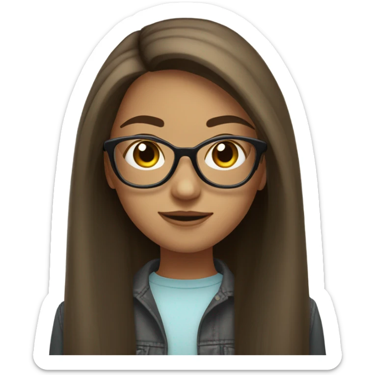 teen girl with long straight brown hair with black glasses sticker