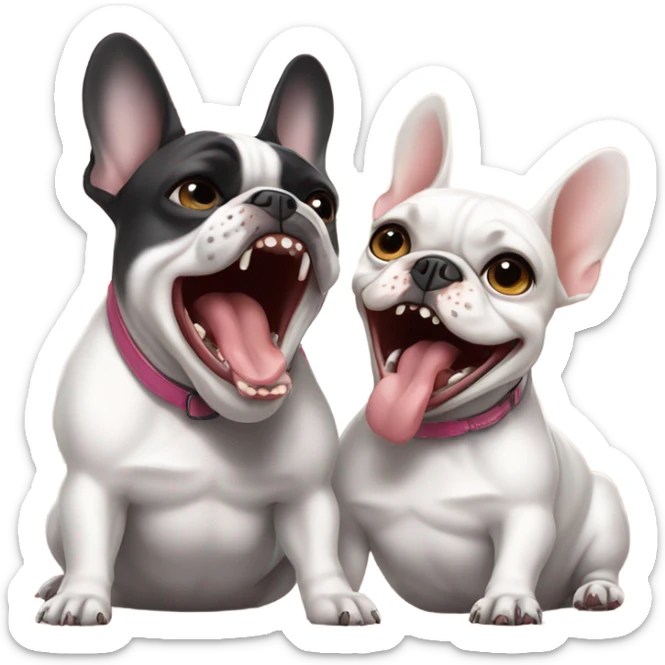 2 French bulldogs waking up with pretty girl sticker