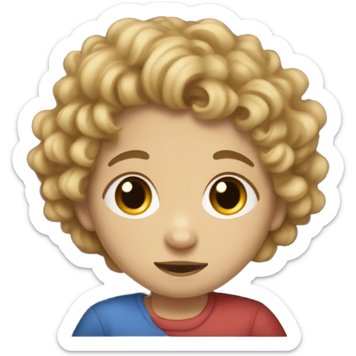 White, short Dark blond girl kissing mixed boy with curly hair sticker