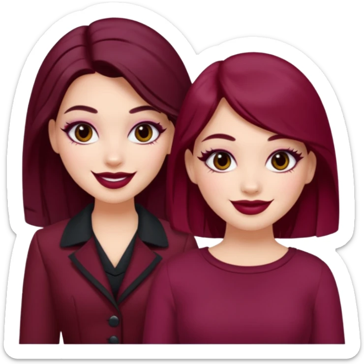 Boujy baddie best friends, fair skin, trendy heavy makeup, burgundy clothes sticker