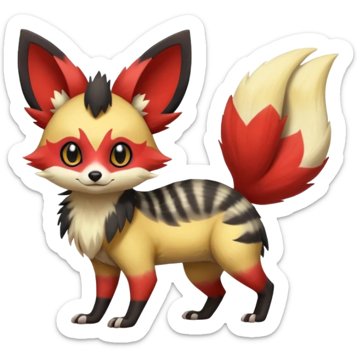 Rare realistic cool cute epic aesthetic colorful Fennekin-Zorua-Civet-Genet-species-Fakemon-hybrid-creature, with markings, full body sticker