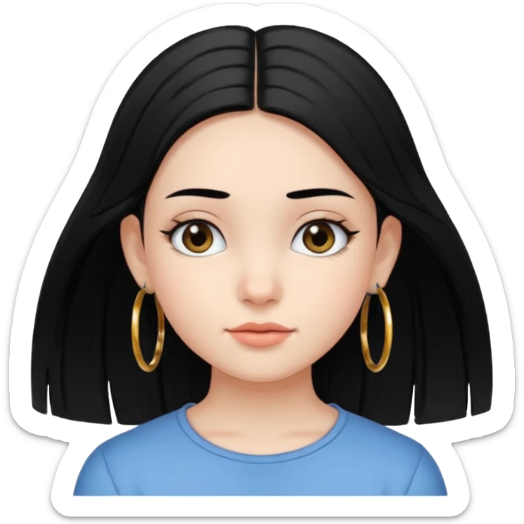 a young girl, with fair skin has medium length straight black hair and with hoops earrings. sticker