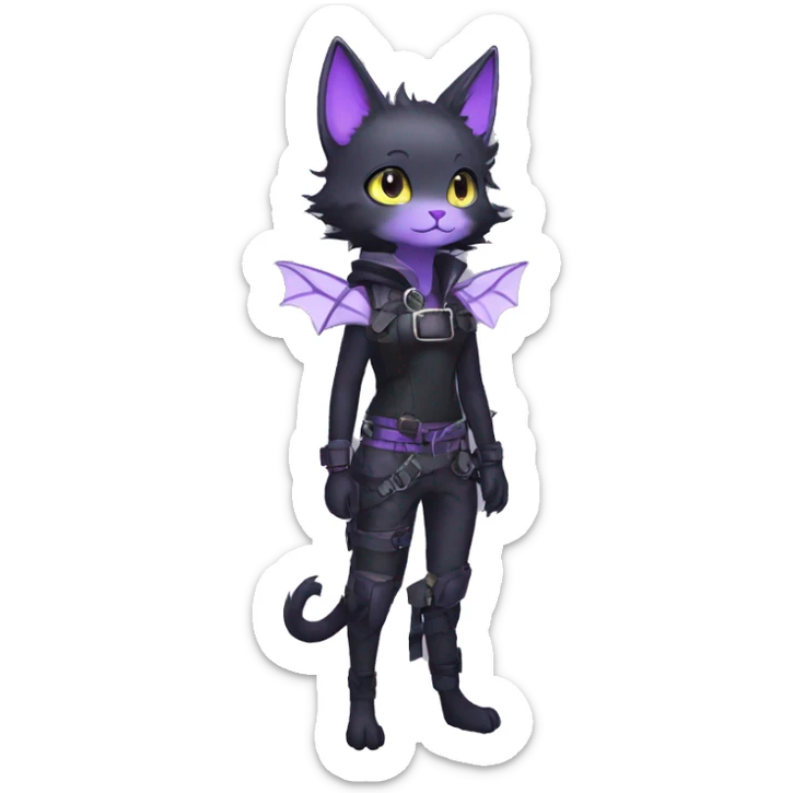 cool cute edgy pretty black techwear grey Purple ethereal fantasy nargacuga-bat-cat-Fakemon collar harness sticker