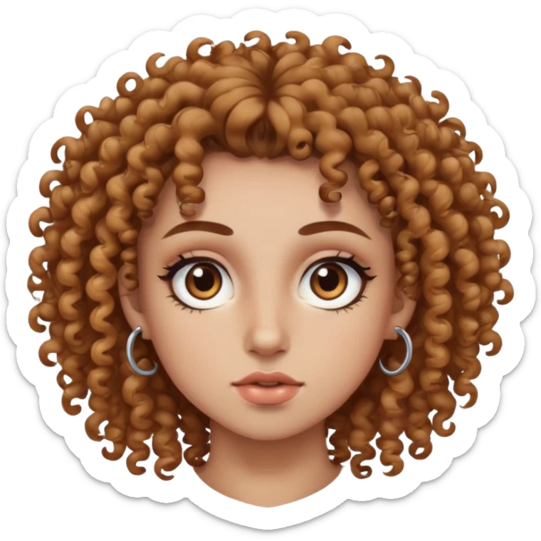 I have curly hair, light brown eyes, a vertical labret mouth and an eyebrow piercing  sticker