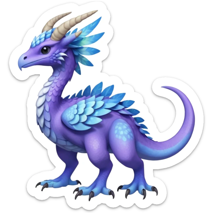 Raptorik scaley feathery horned Amaura-Aurorus-Pokémon-Fakémon-hybrid-fusion-creature, full body sticker