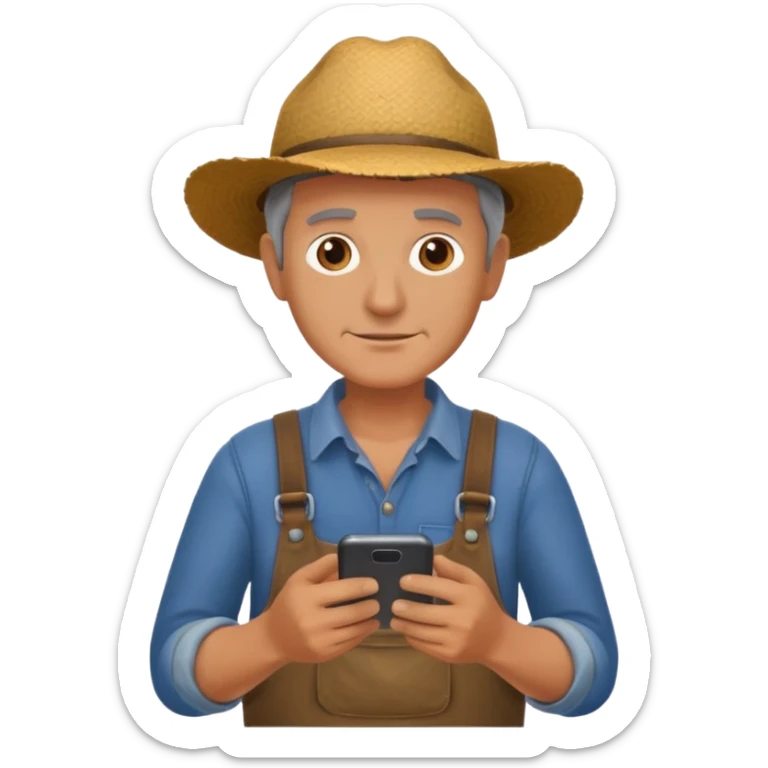 a simple and expressive emoji of a farmer holding a smartphone sticker