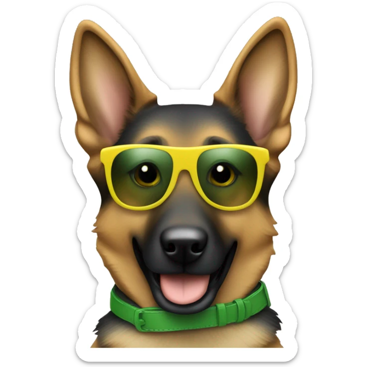 Slim German shepherd with green-yellow belt and sunglasses and hair colour gray-brown  sticker