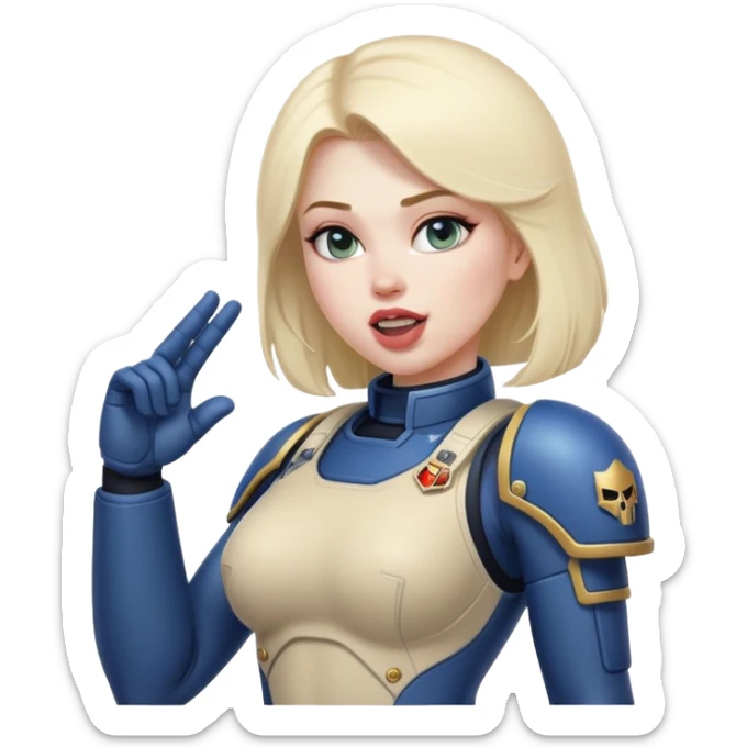 woman space marine in bodysuit salutes tongue out sticker