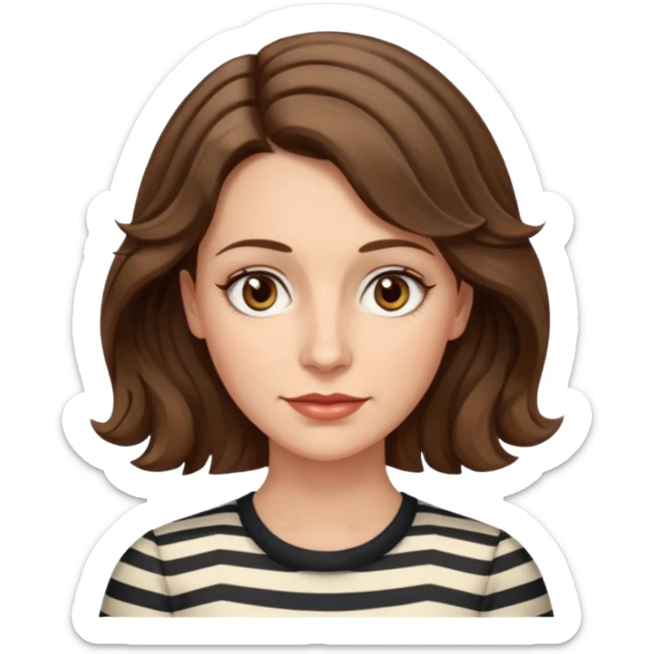 fair-skinned caucasian woman, 40s, chin-length wavy/unruly brown-ish hair with some white stripes, hazel eyes sticker