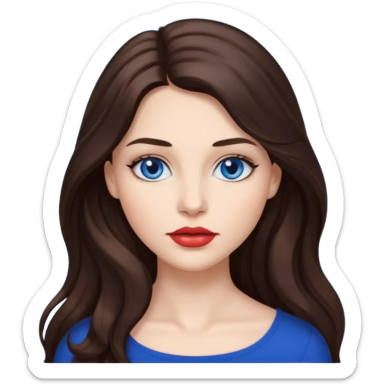 Woman with fair skin long brunette hair dark blue eyes and full lips sticker
