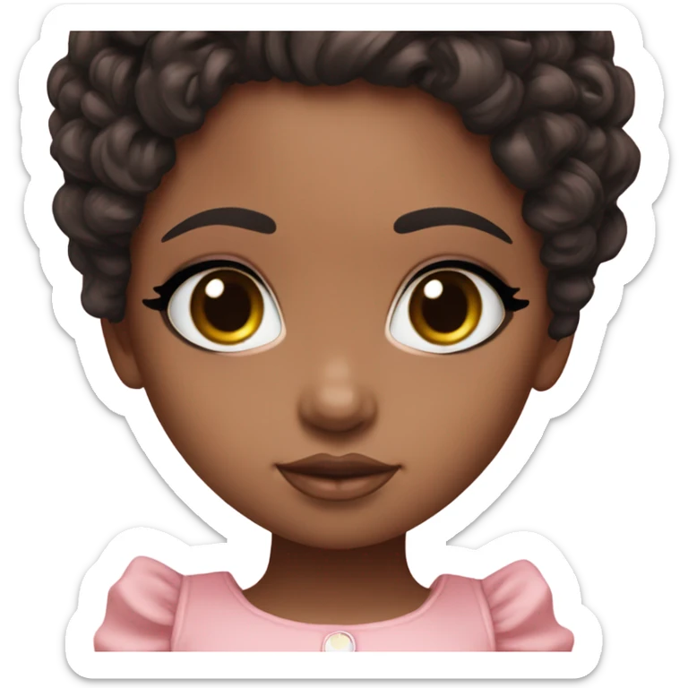 Medium brown doll eyes, black curly hair, feminine, pink,girl angelic beauty sticker