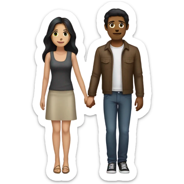 a couple holding hands. the guy has black hair and the girl has brunette hair. sticker