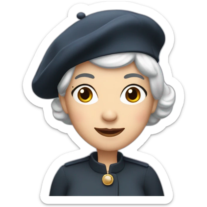 sixty years old lady with black hair wearing a French beret sticker