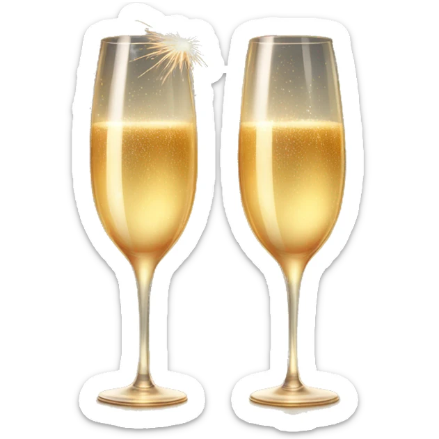 Realistic glass of champagne with lit sparkler stick candles in the glass with it les sticker